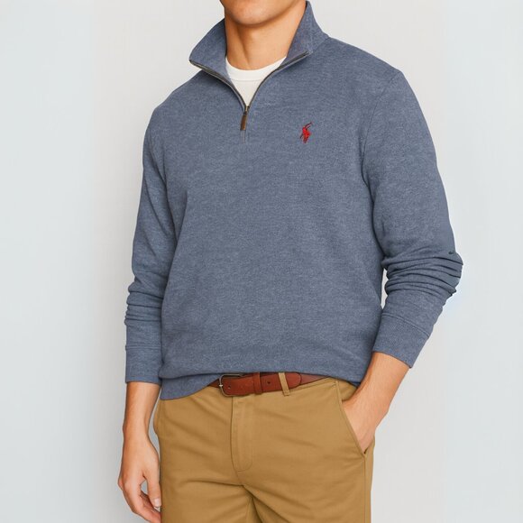 POLO Ralph Lauren Men's 100% Cotton Quarter 1/4 Zip Mock Neck Pullover Sweater S - Picture 1 of 5